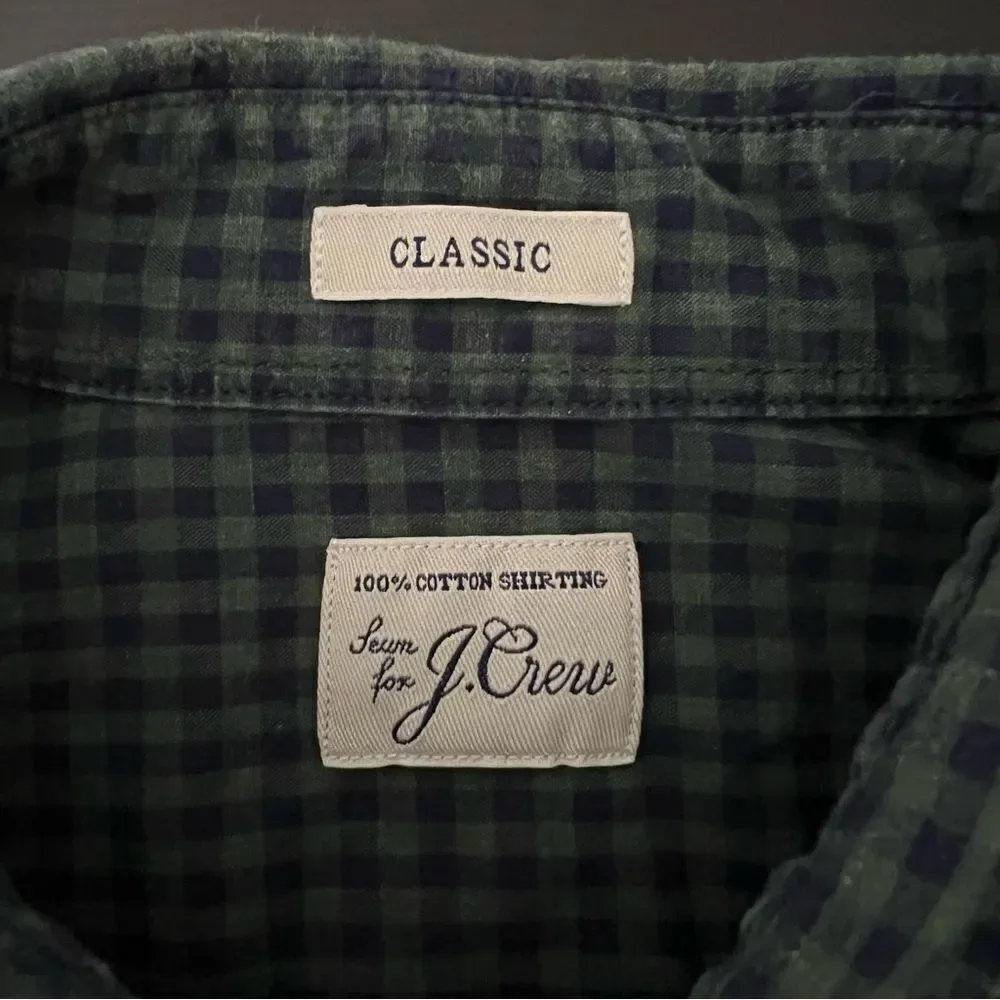 J Crew Shirt Mens Medium Green Blue Button Down Checkered Classic Cotton Preppy